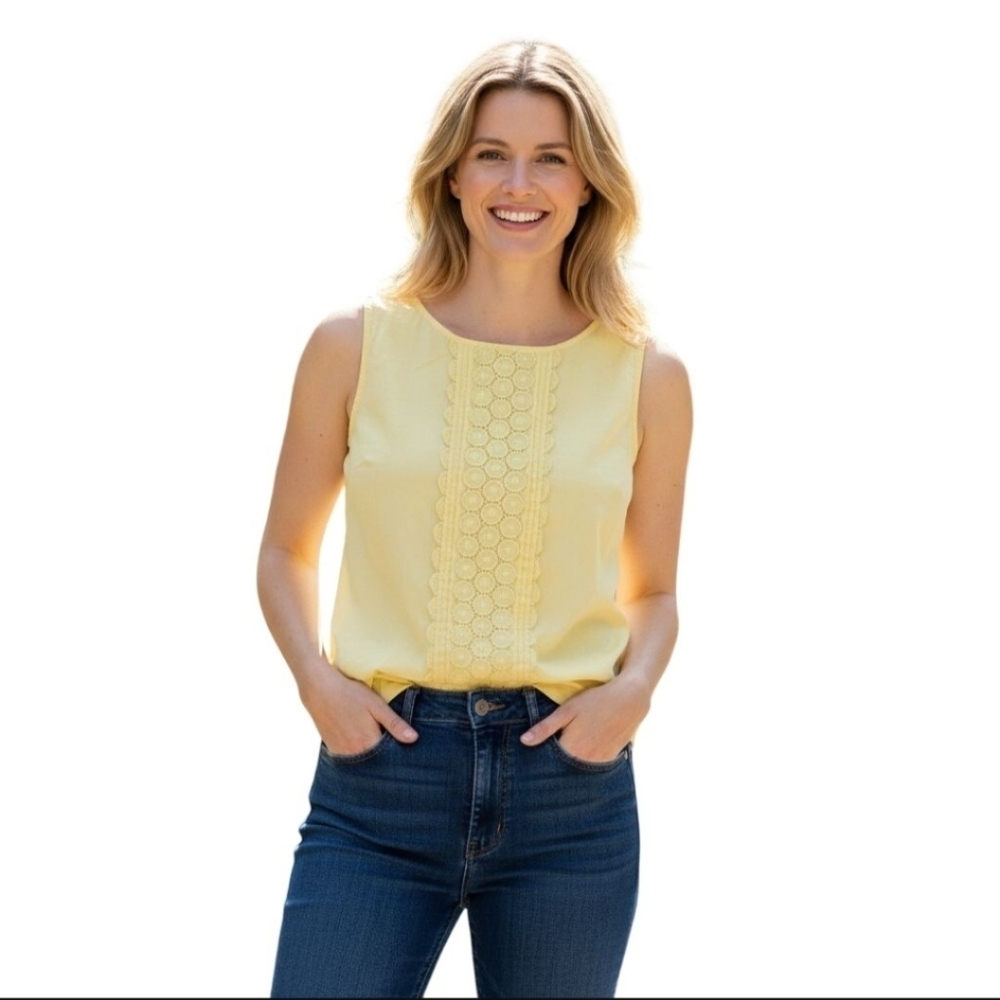 Talbots Yellow Crochet Lace Sleeveless Blouse Size 10p